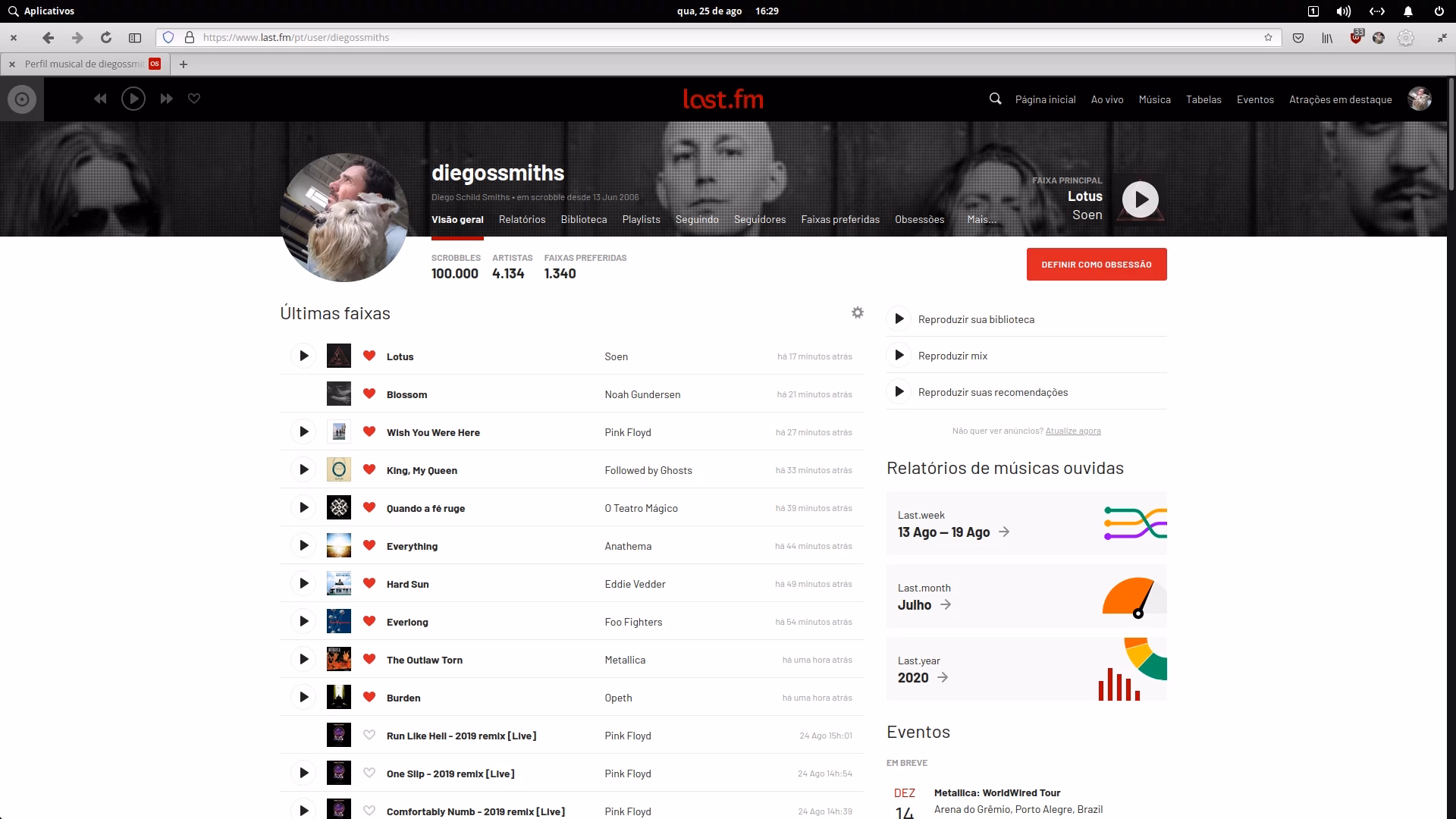 Captura de tela mostrando a minha página no Last.fm